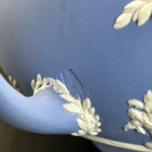 VTG Wedgwood England Blue Jasperware Collectible Greco Roman Motif Teapot, Lid - Picture 15 of 16